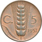 1547R 5 centesimi 1937 Spiga 2° tipo Roma Rame