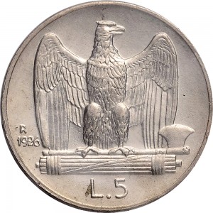 1377R 5 lire 1926 Aquila romana Roma Argento