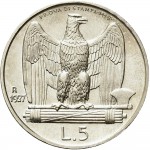 2607R 5 lire 1927 Aquila romana 3° tipo Roma Argento Prova