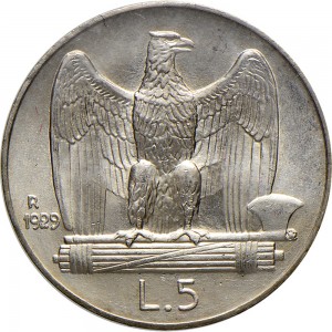 1385R 5 lire 1929 Aquila romana Roma Argento