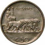 2624R 50 centesimi 1918 Giustizia su quadriga di leoni 1° tipo Roma Nichelio Prova