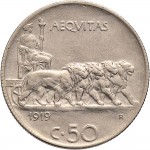1449R 50 centesimi 1919 Giustizia su quadriga di leoni Roma Nichelio