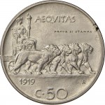 2626R 50 centesimi 1919 Giustizia su quadriga di leoni 1° tipo Roma Nichelio Prova