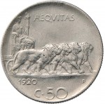 1451R 50 centesimi 1920 Giustizia su quadriga di leoni Roma Nichelio
