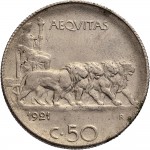 1453R 50 centesimi 1921 Giustizia su quadriga di leoni Roma Nichelio