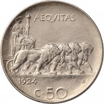 1455R 50 centesimi 1924 Giustizia su quadriga di leoni Roma Nichelio