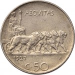 1460R 50 centesimi 1927 Giustizia su quadriga di leoni Roma Nichelio