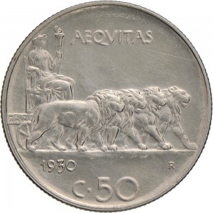 1465R 50 centesimi 1930 Giustizia su quadriga di leoni Roma Nichelio