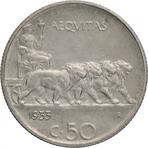 1468R 50 centesimi 1933 Giustizia su quadriga di leoni Roma Nichelio