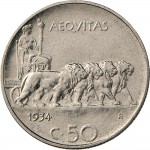 1469R 50 centesimi 1934 Giustizia su quadriga di leoni Roma Nichelio