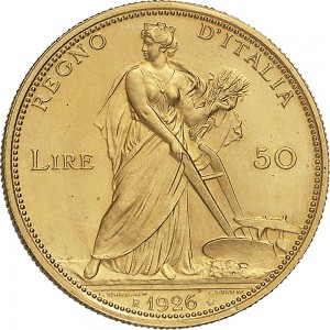 1327R 50 lire 1926 Italia aratrice 1° tipo Roma Oro