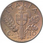 1658R 10 Centesimi 1937 XV Scudo semirotondo 1° tipo Roma Rame