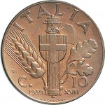 1660R 10 Centesimi 1939 XVII Scudo semirotondo 1° tipo Roma Rame