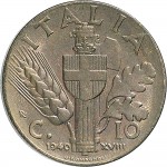 1662R 10 Centesimi 1940 XVIII Scudo semirotondo 2° tipo Roma Rame