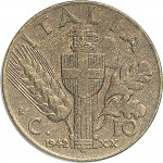 1664R 10 Centesimi 1942 XX Scudo semirotondo 2° tipo Roma Bronzital