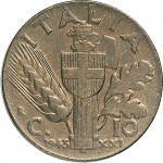 1665R 10 Centesimi 1943 XXI Scudo semirotondo 2° tipo Roma Bronzital