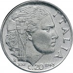 1656R 20 centesimi 1943 XXI Italia fascista 2° tipo Roma Acmonital