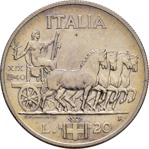 1590R 20 lire 1940 XIX Italia su quadriga lenta Roma Argento