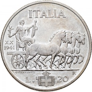 1591R 20 lire 1941 XX Italia su quadriga lenta Roma Argento