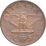 1666R 5 centesimi 1936 XIV Aquila romana 1° tipo Roma Rame