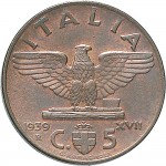 1669R 5 centesimi 1939 XVII Aquila romana 1° tipo Roma Rame