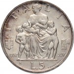 1600R 5 lire 1937 XIV Italia feconda Roma Argento
