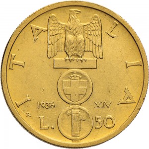 1584R 50 lire 1936 XIV Insegna militare Roma Oro