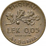 1754R 0,05 lek 1940 XVIII Ramo di quercia Roma Bronzital