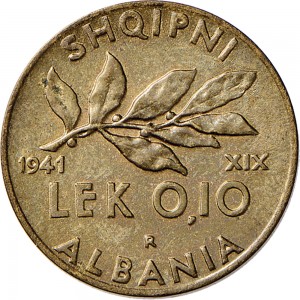 1753R 0,10 lek 1941 XIX Ramo di alloro Roma Bronzital