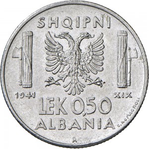 1747R 0,50 lek 1941 XIX Aquila bicipite Roma Acmonital