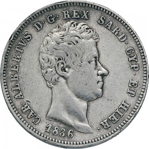 977D 2 lire 1836 Scudo sannitico Torino Argento