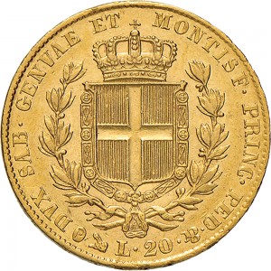 906R 20 lire 1832 Scudo sannitico Genova Oro