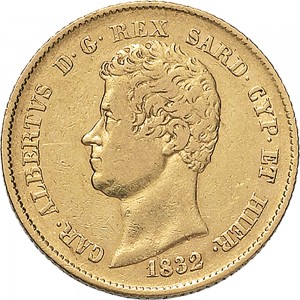 908D 20 lire 1832 Scudo sannitico Torino Oro