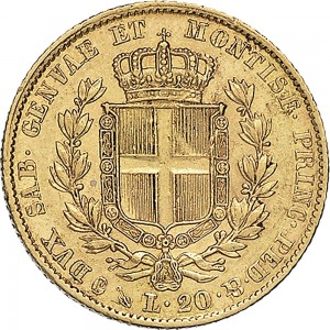 921R 20 lire 1842 Scudo sannitico Genova Oro