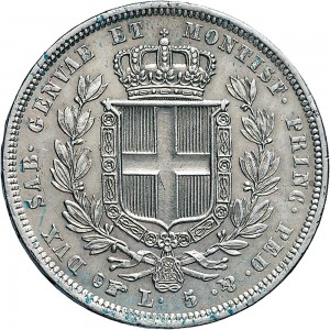 948R 5 lire 1834 Scudo sannitico 3° tipo Torino Argento