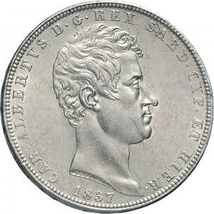 953D 5 lire 1837 Scudo sannitico 4° tipo Genova Argento