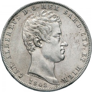 962D 5 lire 1842 Scudo sannitico 4° tipo Torino Argento