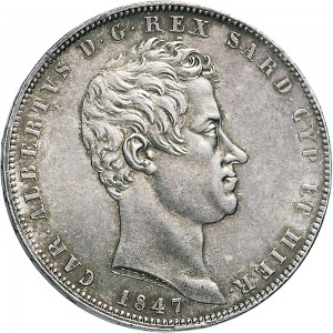 968D 5 lire 1847 Scudo sannitico 4° tipo Torino Argento
