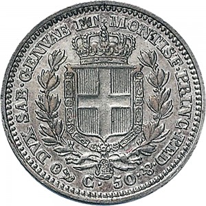 999R 50 centesimi 1833 Scudo sannitico Genova Argento