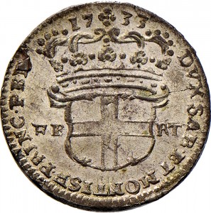 150R 2,6 soldi 1733 Scudo a cartoccio 1° tipo Torino Mistura di argento