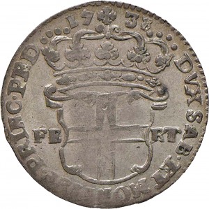 122R 5 soldi 1738 Scudo a cartoccio 1° tipo Torino Mistura di argento