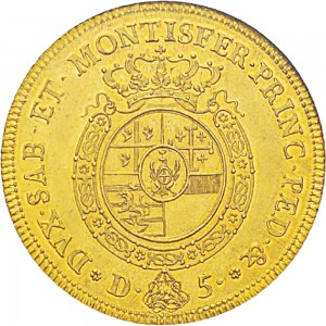 210R Carlino da 5 doppie 1756 Scudo rotondo Torino Oro