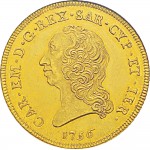 210D Carlino da 5 doppie 1756 Scudo rotondo Torino Oro