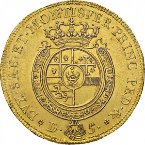 211R Carlino da 5 doppie 1757 Scudo rotondo Torino Oro