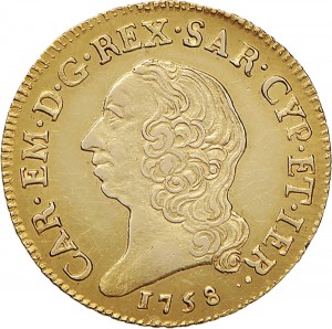 221D Doppia da 4 scudi 1758 Scudo rotondo Torino Oro