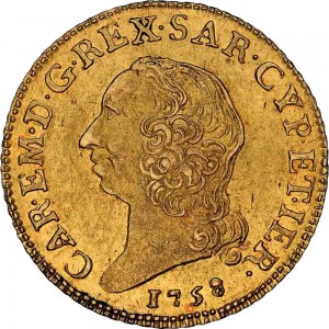 2657D Doppia da 4 scudi 1758 Scudo rotondo Torino Oro
