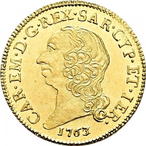 2667D Doppia da 4 scudi 1763 Scudo rotondo Torino Oro