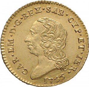 235D Mezza doppia 1755 Scudo rotondo Torino Oro