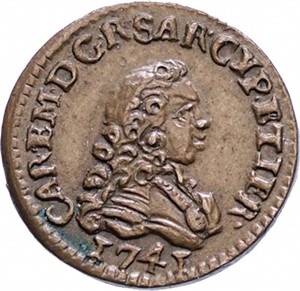 394D Mezzo cagliarese da 1 denaro 1741 Croce piana 2° tipo Torino Rame