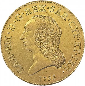 214D Mezzo carlino da 2,5 doppie 1755 Scudo rotondo Torino Oro